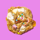Lactation cookie with a vanilla birthday cake flavor, loaded with white and milk chocolate, marshmallows, and colorful sprinkles.