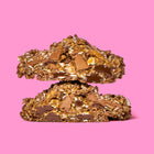 Gourmet oatmeal and chocolate chunks lactation cookie with a crispy chocolate cereal coating and gooey caramel filling.