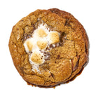 Fluffernutter specialty cookies with toasted marshmallows, melted chocolate, and a golden-brown exterior on a white background.