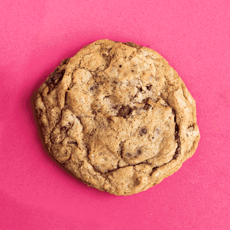 A gif of a Rebel Daughter gourmet chocolate chunk "O(M)G" cookie