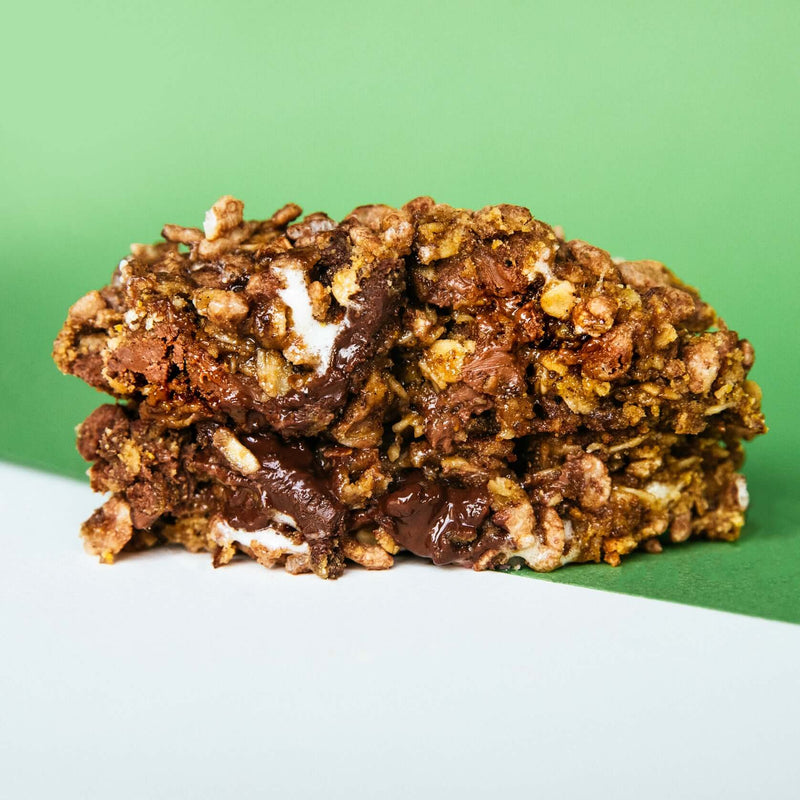 A Motherloaded Rebel Daughter oatmeal lactation cookie in half and stacked